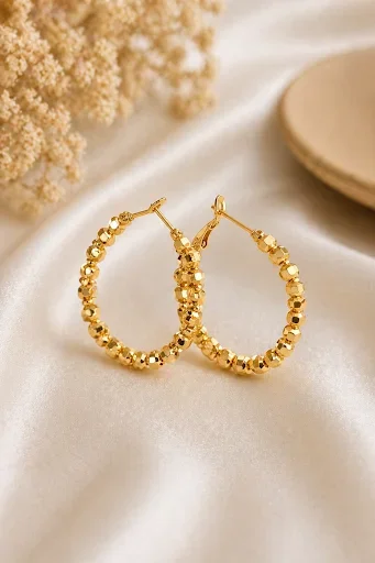 Gold beaded hoop earrings for women