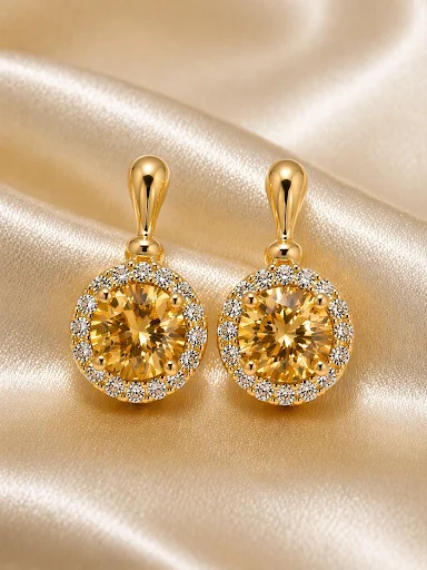 Luxury Round Crystal Drop Earrings for Women Gold Plated Elegant Earrings Golden