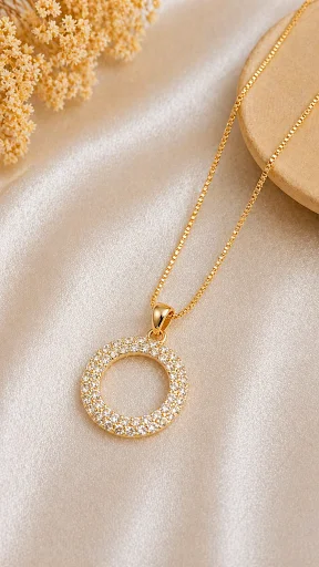 Gold round crystal pendant necklace