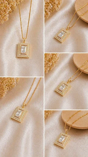 Square crystal pendant necklace for women