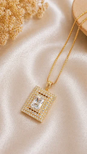 Gold square crystal pendant necklace