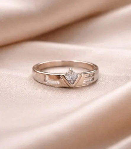 Silver band ring close up
